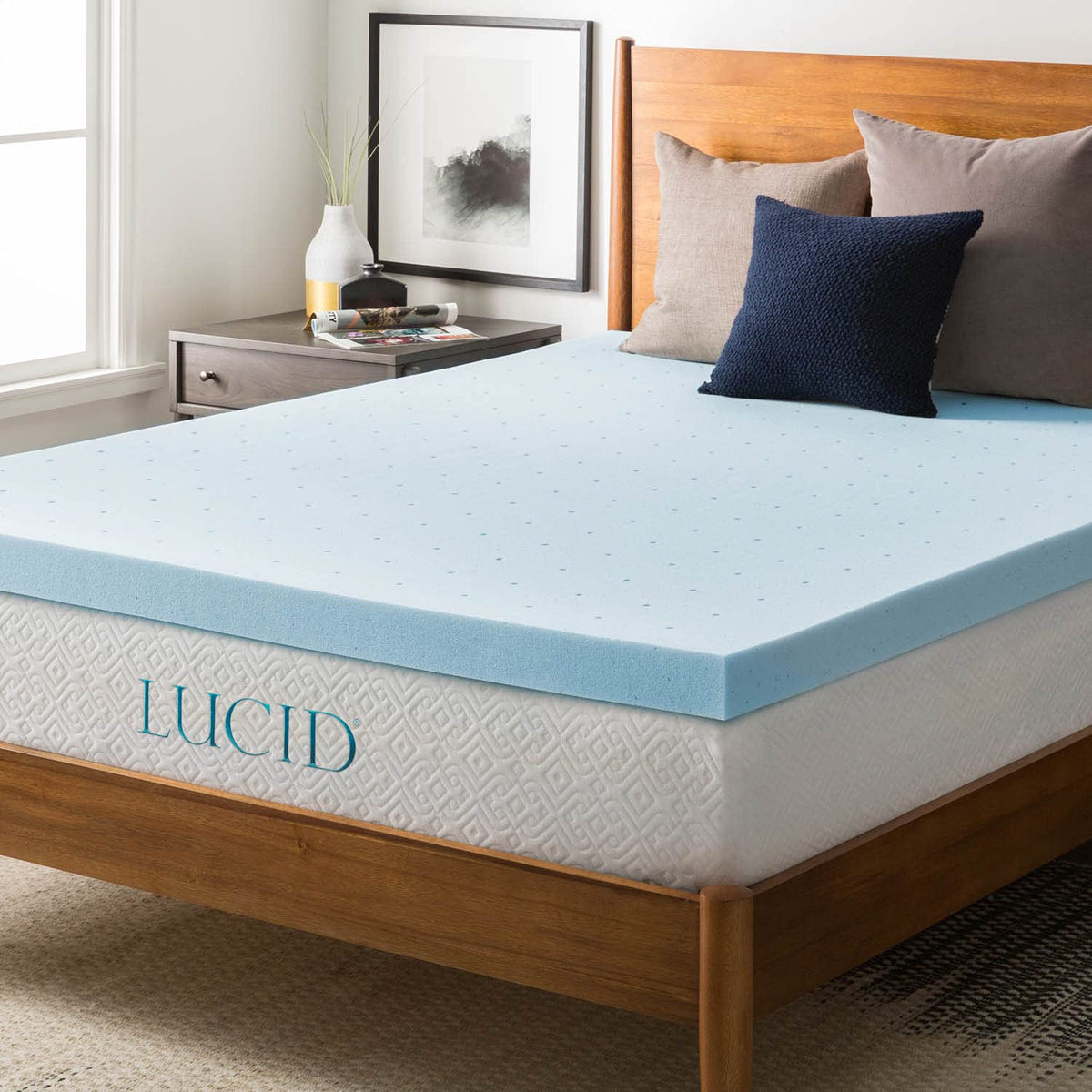 Lucid - Colchoneta de Memory Foam con Gel Refrescante - Sobrecolchón Ventilado de 7.5 cm - Topper Suave y Acolchado para Colchón - Alivia Puntos de Presión - King