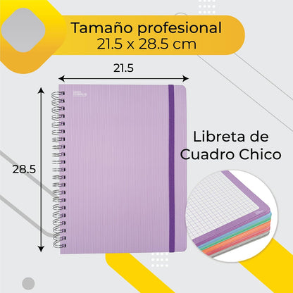 Printaform Libreta Profesional Arcoíris Pastel Universitaria 200h, 2 piezas, Cuadro Chico, Lavanda