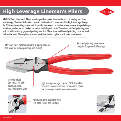 Knipex Tools LP 0901240SBA Alicates de lineman de apalancamiento ultra alto de 9.5 pulgadas