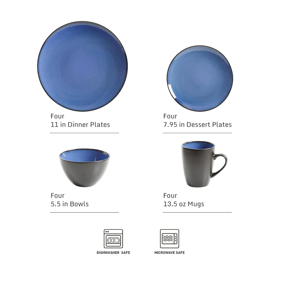 Gibson Home Soho - Vajilla redonda de cerámica reactiva, 16 piezas, Azul, 1