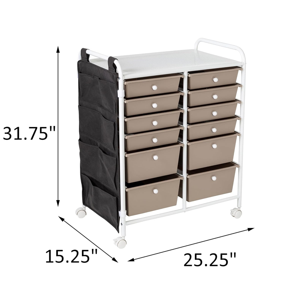 Honey-Can-Do Honey Can Do Carrito de almacenamiento con ruedas de metal de 12 cajones con bolsillos laterales CRT-09104 blanco