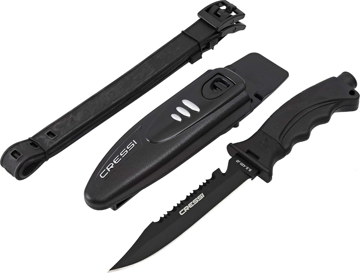 Cressi Borg, Cuchillo de Hoja Larga para Buceo y Pesca submarina - Punta Puntiaguda y Roma