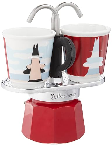 Bialetti - Set Mini Express Magritte, Set Incluye Cafetera, 2x Tazas de 28 Oz, 2x Vasos, No Apto para Inducción, Metal, Amarillo