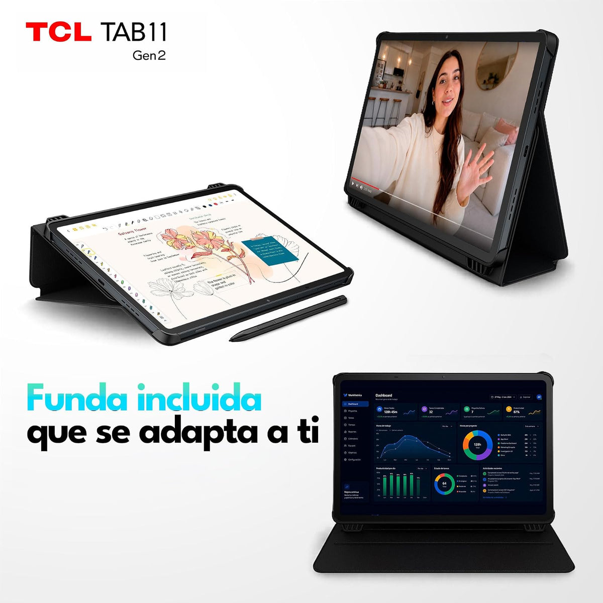 TCL Tab 11 Gen2 | Tablet Android 14 | Pantalla 10.95” | 6GB RAM + 256GB | Incluye T-Pen y Flip Cover