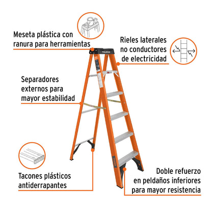 Truper EST-25FV, Escalera de Tijera 5 peldaños Tipo ll Fibra de Vidrio