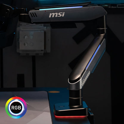 MSI MPG MT201R V2 - Brazo de Soporte para Monitor único RGB Premium, soporta Pantallas de 17-49 Pulgadas y 44 Libras, Compatible con VESA, Montaje Ajustable de Resorte de Gas Resistente, Abrazadera y