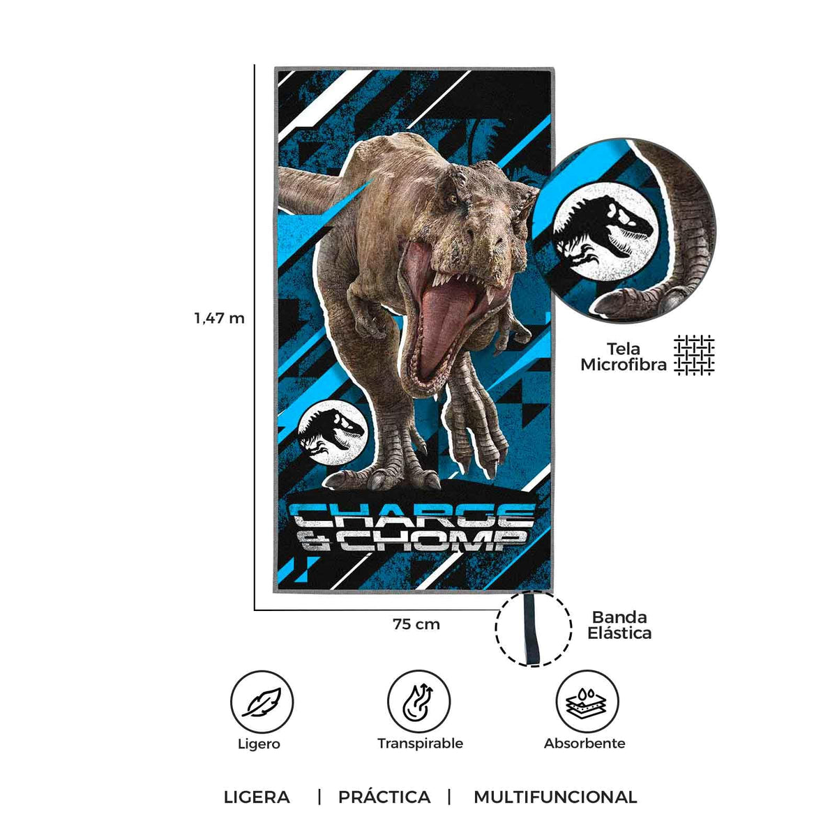PROVIDENCIA Toalla De Secado Rápido Pro Dry 75x147 Cm Jurassic World Garras