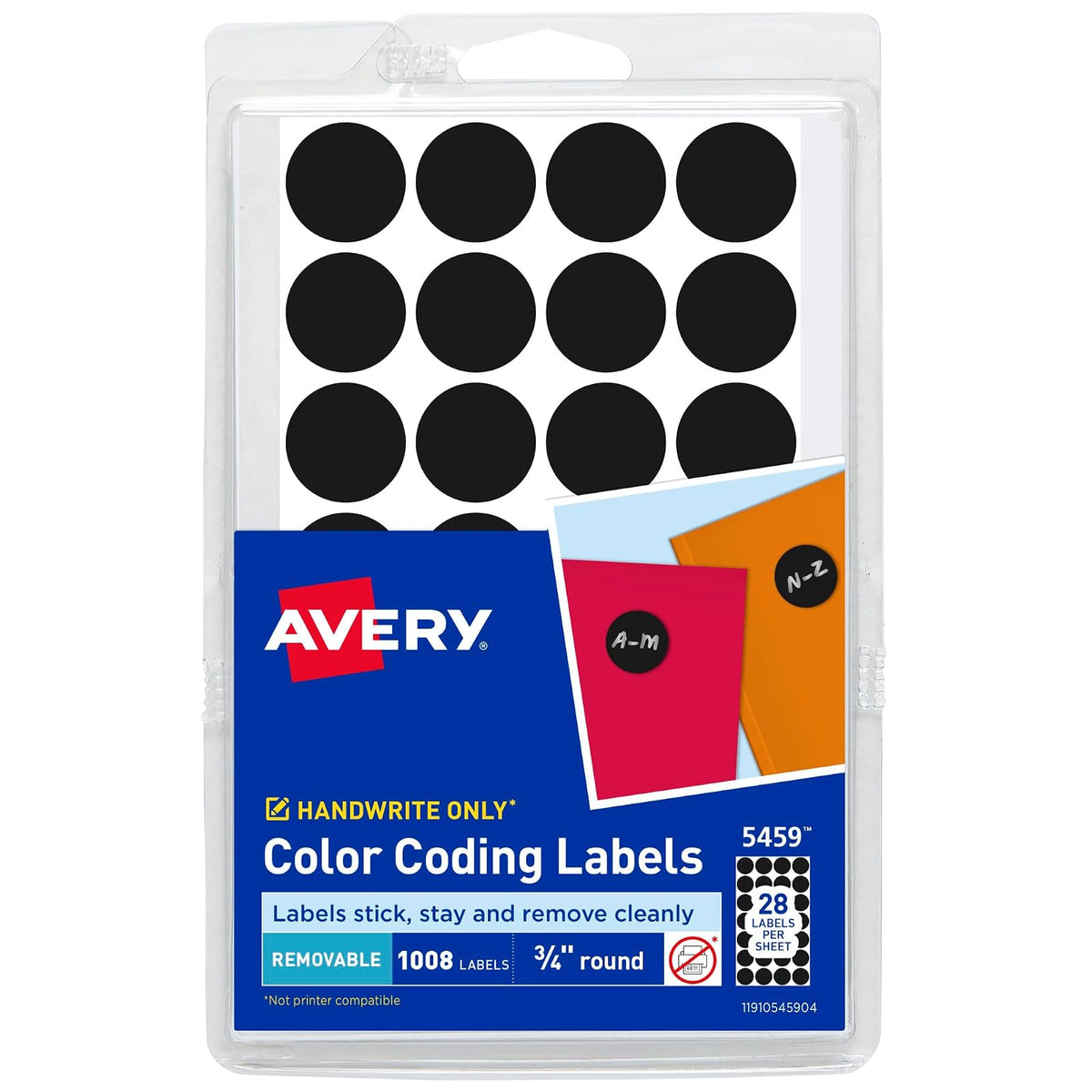 Avery 2102 Etiqueta Redonda Removible, 1008 Etiquetas, color Negro | Negra, paquete de 1008 etiquetas, redonda