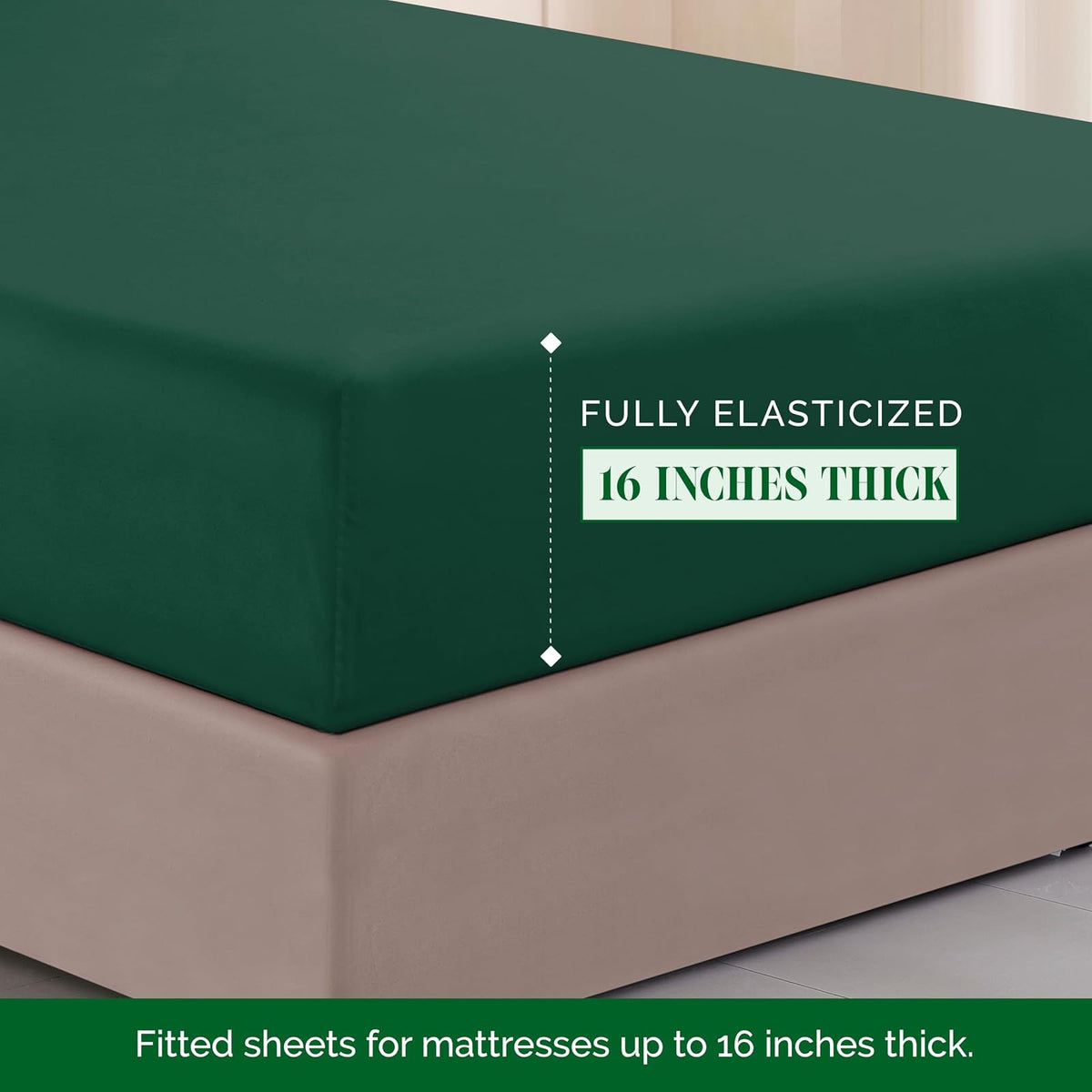 Elegant Comfort Luxurious 1500 Premium Hotel Quality Microfiber Three Line Embroidered Softest 4-Piece Bed Sheet Set, Wrinkle and Fade Resistant, California King, Hunter Green