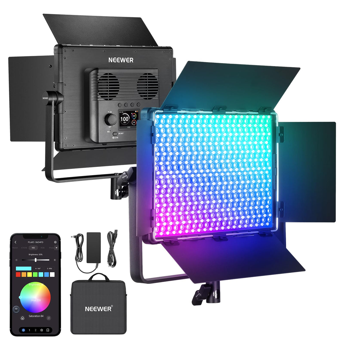 NEEWER PL60C RGB Panel LED Luz de Video App/2.4G/Control DMX, RGBCW Iluminación Estudio Fotografíco Pro/V Batería Alimentado para Grabación Streaming