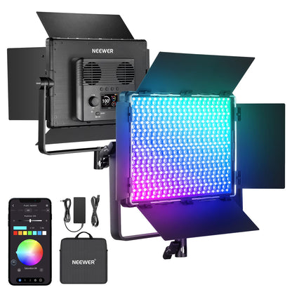 NEEWER PL60C RGB Panel LED Luz de Video App/2.4G/Control DMX, RGBCW Iluminación Estudio Fotografíco Pro/V Batería Alimentado para Grabación Streaming