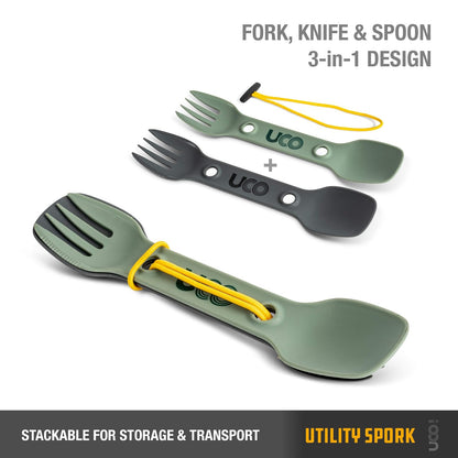 UCO Utility Spork 3 en 1 Combo Cuchara-Tenedor, 2 Unidades, Dorado/Azul Cielo