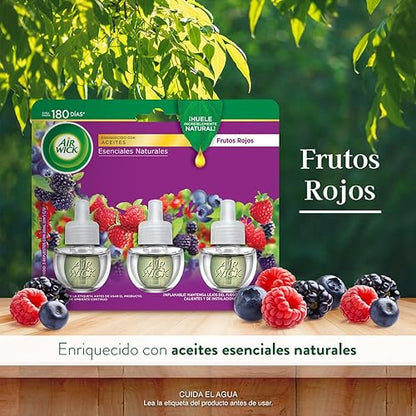Air Wick® Aromatizante de Ambiente Continuo, Frutos Rojos, 3 repuestos de 20 ml c/u