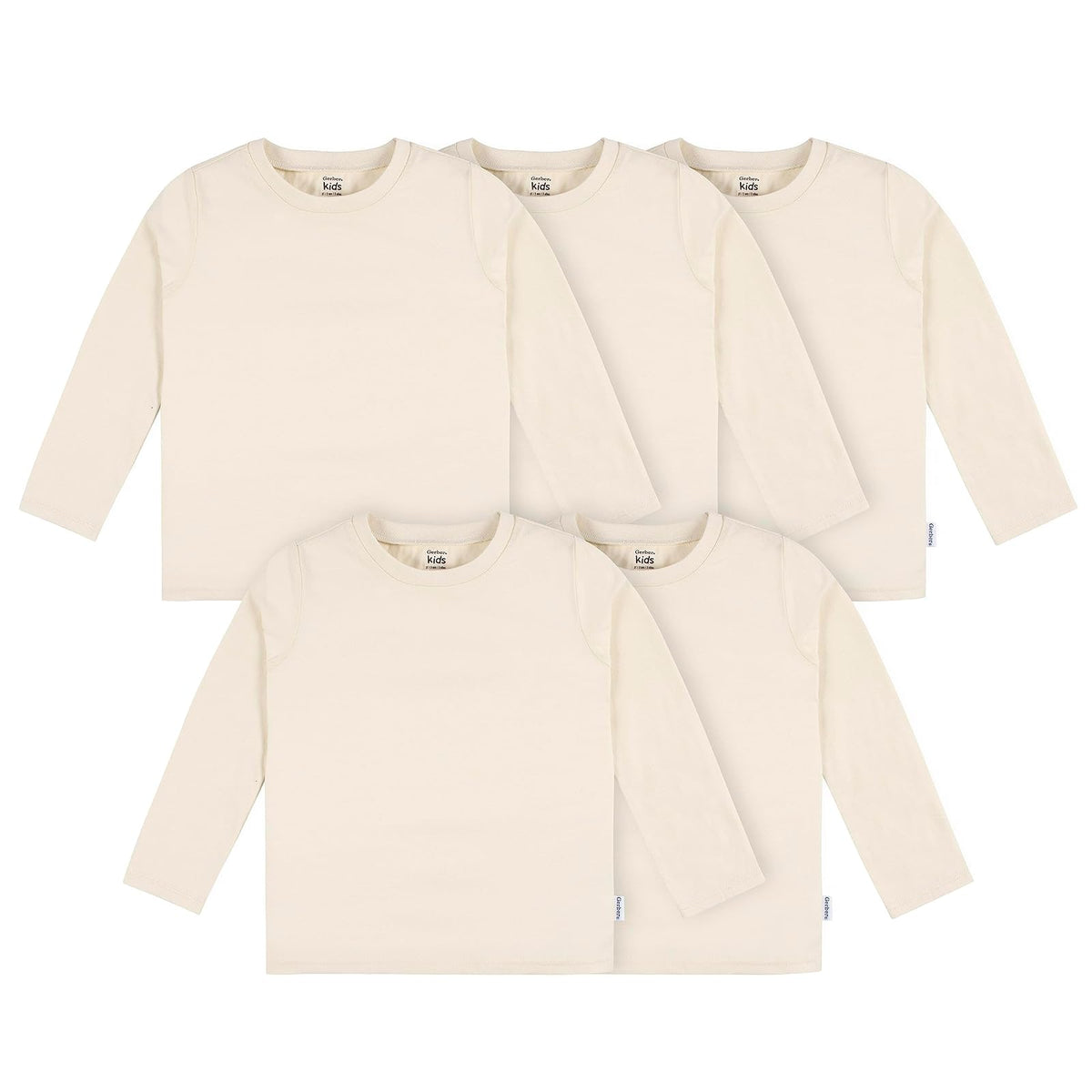 Gerber Paquete de 5 Camisetas de Manga Larga para Bebé y Niño Pequeño, Unisex - Natural - 2T