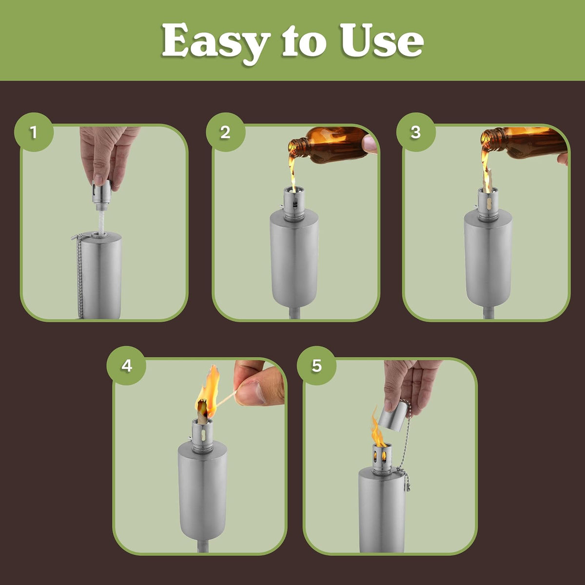 Pure Garden - Antorcha de Mesa de Acero Inoxidable Recargable de 26,7 cm de Alto, antorchas de citronela para Exteriores - Linternas de Mesa para Patio Exterior o Cubierta, lámpara de Aceite para