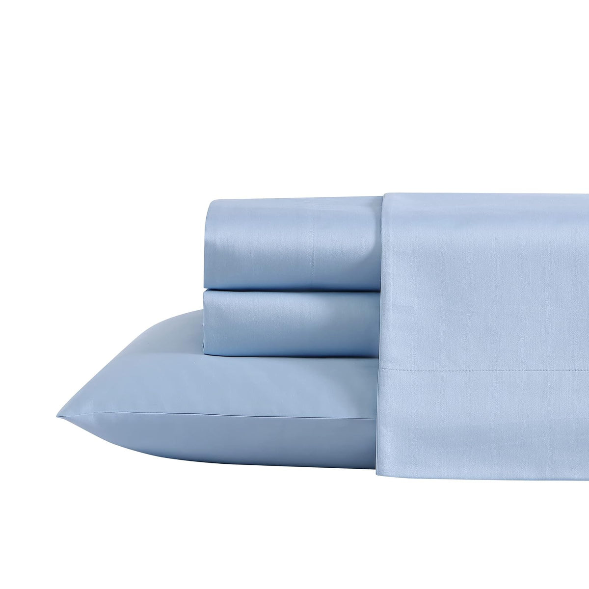 Laura Ashley Juego de Sábanas de Satén y Algodón - Queen - Azul Sólido
