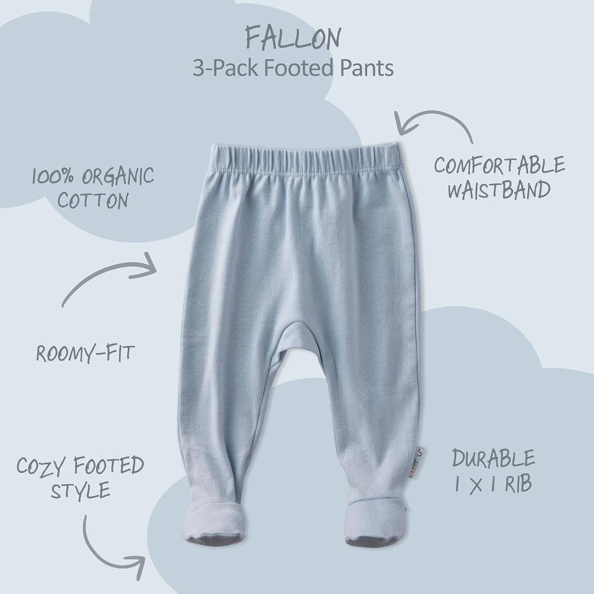 Butterblu Fallon 3-Pack Footed Pants 100% Organic Cotton Bottoms for Newborn and Baby Girls, Boys, Unisex​ Mameluco para bebés y niños pequeños bebés Unisex
