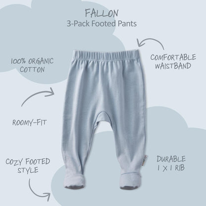 Butterblu Fallon 3-Pack Footed Pants 100% Organic Cotton Bottoms for Newborn and Baby Girls, Boys, Unisex​ Mameluco para bebés y niños pequeños bebés Unisex