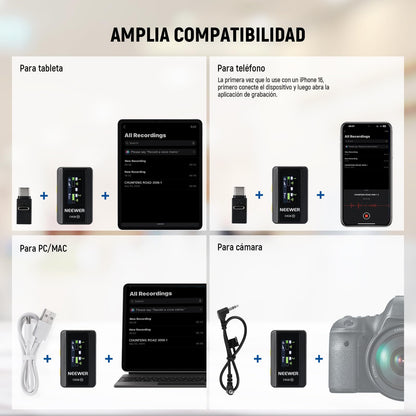 NEEWER CM28 Micrófono Solapa Inalámbrico Profesional Sistema con Estuche de Carga, Reducir Ruido de 1 Clic, Almacenamiento 4GB, Reproducción 9H, Micrófono Compatible con iPhone/Android/PC/Cámara
