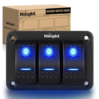 Nilight 90017C 3 Gang Aluminum Panel Toggle Dash 5 Pin ON/Off Pre-Wired Rocker Switch Holder for Automotive Car Marine Boat,2 Years