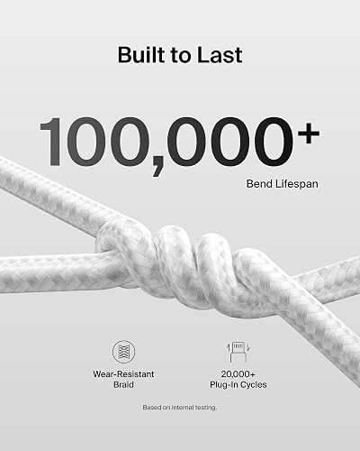 Belkin Cable USB-C a USB-C 2M 240W Carga Rápida Trenzado | iPhone 17, Samsung Galaxy S26, Pixel 10, Airpods, iPad, Nintendo Switch 2, MacBook, Steam Deck, viajes, Chromebook, trenzado