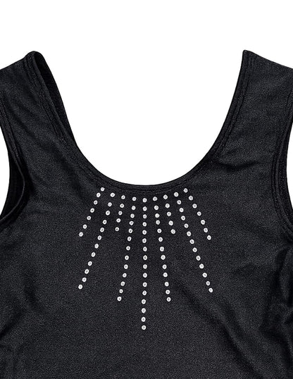 DANZINATTA Leotardo para Niña sin Manga Negro con Diseño de Pedrería