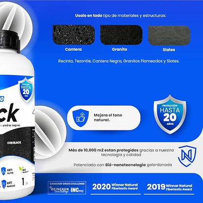 776 SSBLS BLACK SATINADO Protector e intensificador para piedras negras, agregando un tono intenso húmedo. Ideal para recinto, tikul, granito negro flameado y slate. 4 Litros