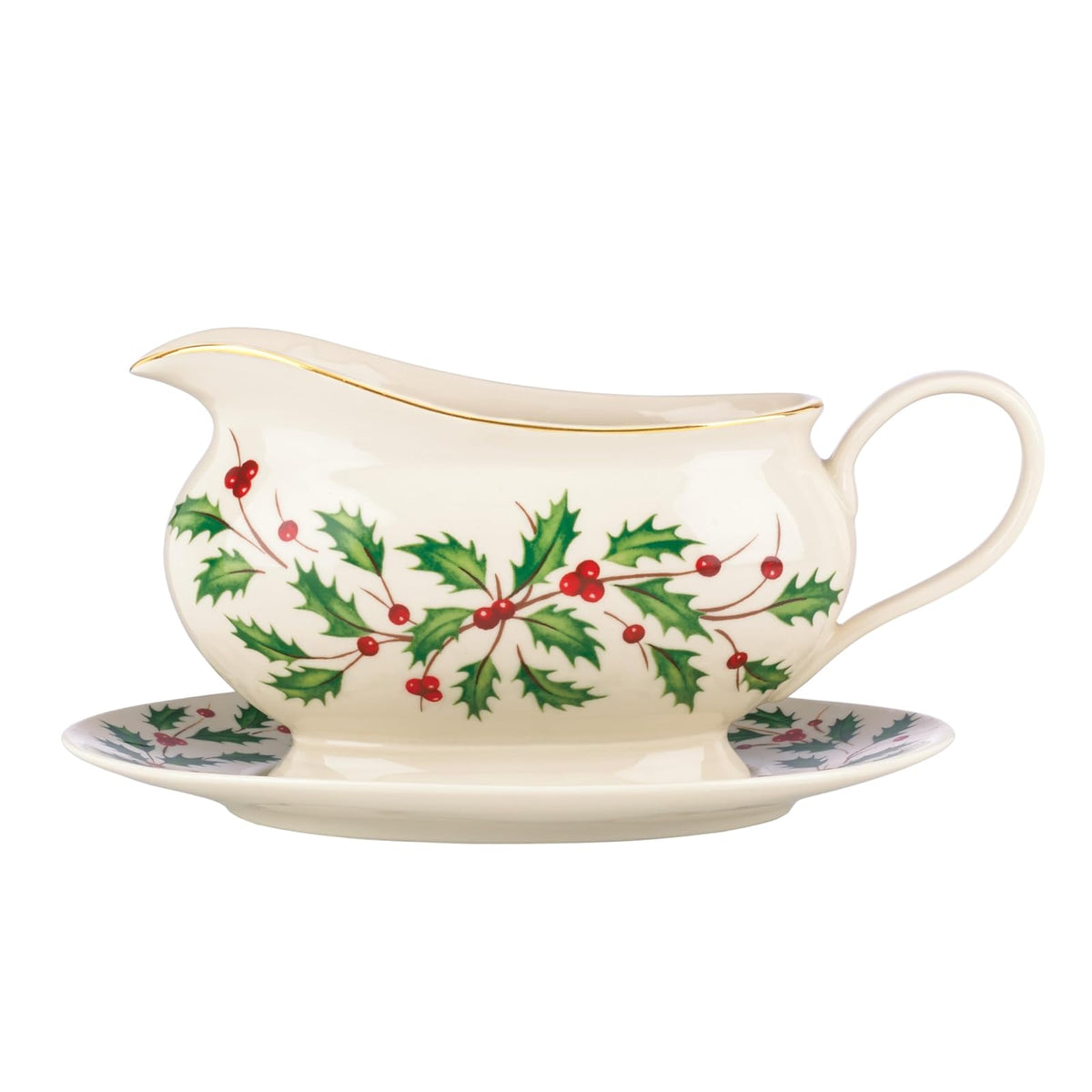 Lenox Holiday Pieza para Servir de Porcelana con Acentos Dorados - Salsa con soporte