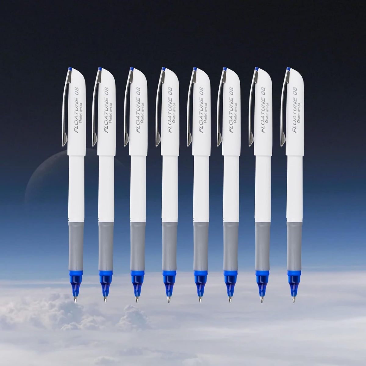 Pentel Floatune Rollerball, punta media de 0,8 mm, tinta azul, paquete de 8 bolígrafos (BY108PF8C)