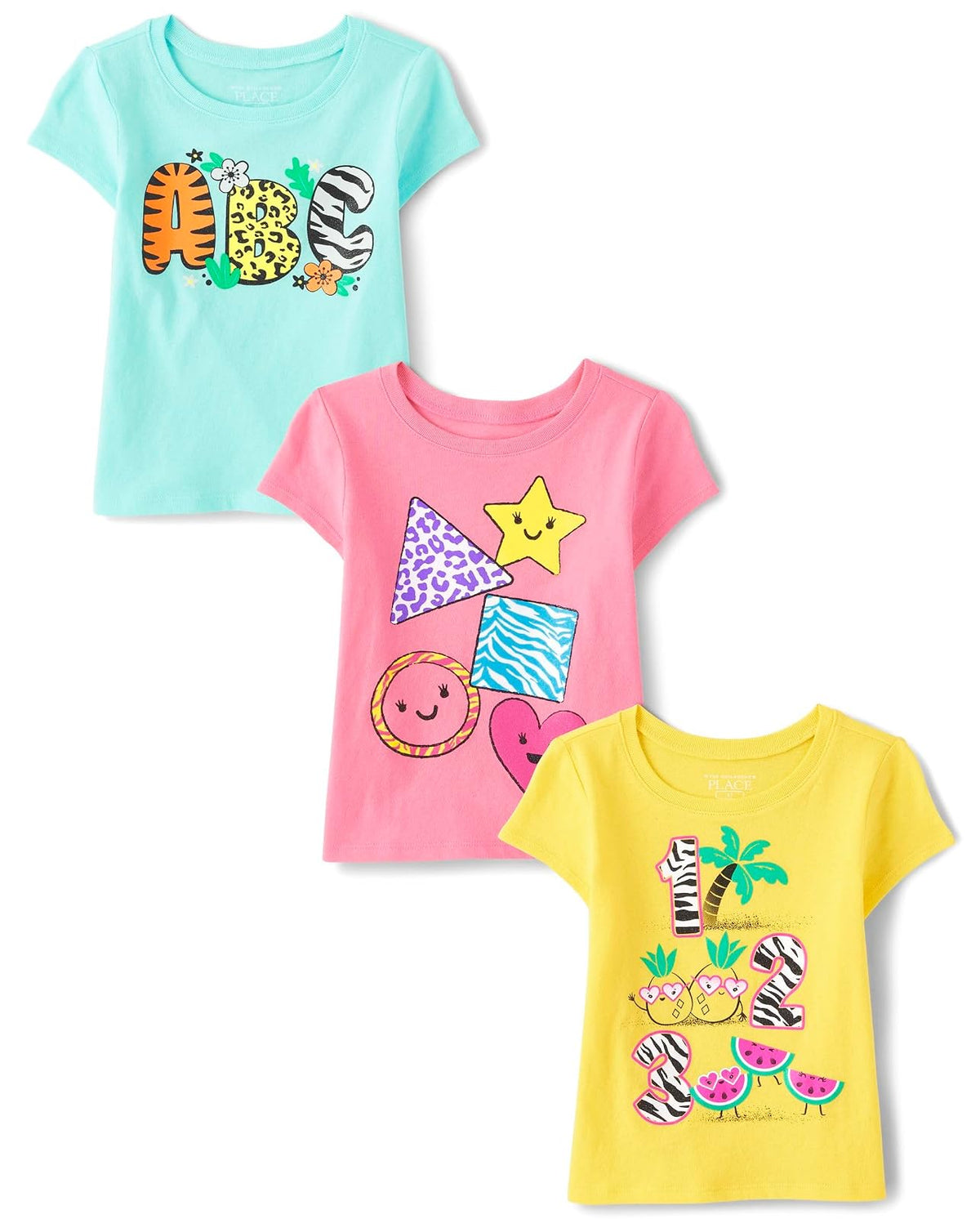 The Children's Place Playera de Manga Corta para niñas pequeñas, Paquete de 3 Camiseta para Bebé-Niñas