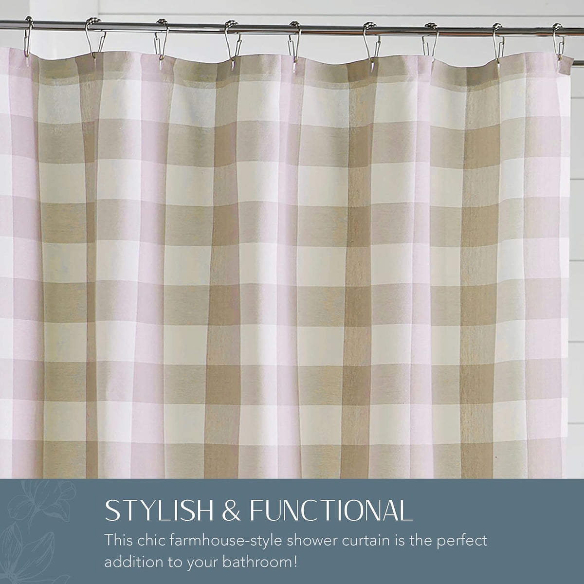 Elrene Home Fashions Cortina de Ducha a Cuadros de búfalo, Bronceado y Blanco., 72" x72", 1