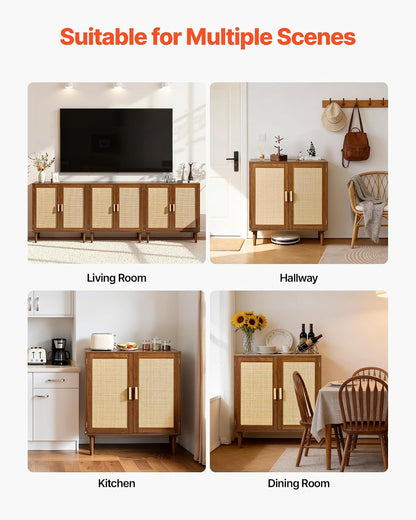 VEVOR Aparador de Ratán con 2 Puertas Magnéticas 80 x 36 x 88 cm, Armario Auxiliar de Ratán con Estante Ajustable y Patas Elevadas de 14,5 cm, para Pasillo, Entrada, Salón, Cocina, Dormitorio