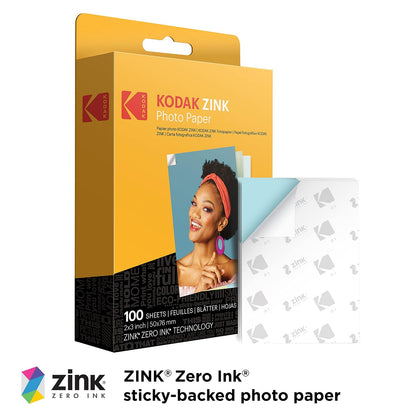 KODAK 2"x3" Premium Zink Photo Paper (100 Sheets) Compatible with PRINTOMATIC, Smile and Step Cameras and Printers