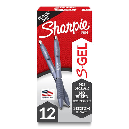 Sharpie S-Gel, bolígrafos de gel, punta media (0,7 mm), cuerpo azul escarchado, bolígrafos de tinta de gel negro, 12 unidades