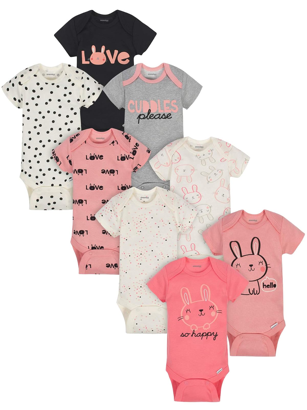 Onesies Brand Paquete de 8 Bodies para Bebé Niño - 12 Meses - Conejito de Amor.