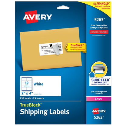 Avery 5263 Etiqueta Laser, 2" X 4" / 5.1 X 10.2, 250 Etiquetas, color Blanco