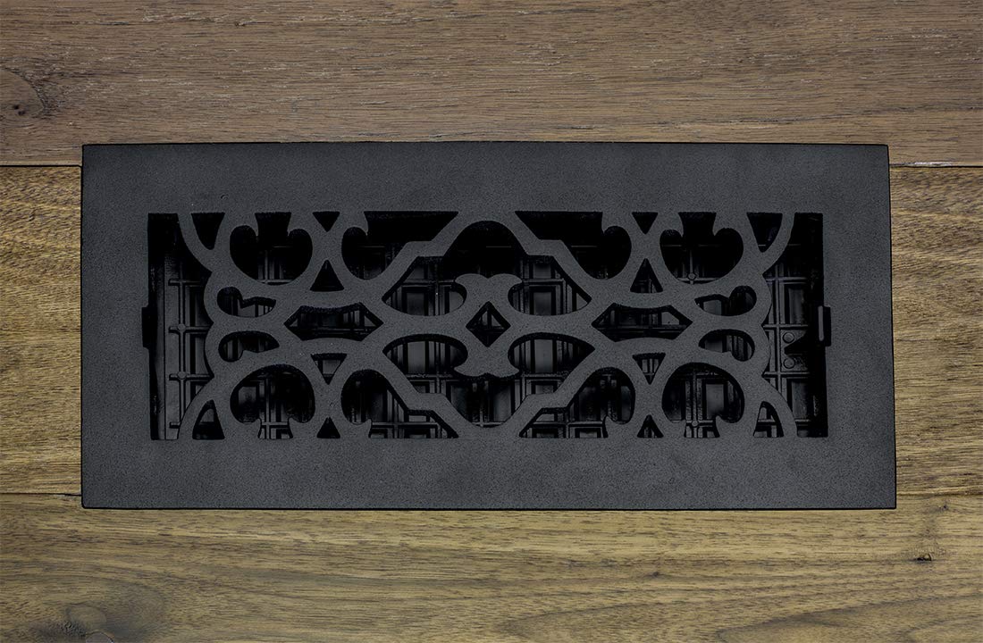 Decor Grates AC408-BLK - Registro victoriano para piso, 4 x 8 pulgadas, hierro fundido, negro