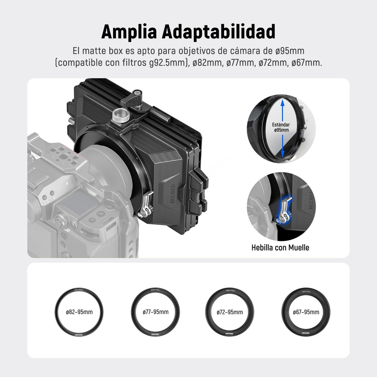 NEEWER Mini Caja Mate con Dos bandejas de Filtro de 4 x 5.75 Pulgadas, 4 adaptadores de Lente Circular, Bandera Superior de Fibra de Carbono, Compatible con Accesorios SmallRig Compatible con Filtro
