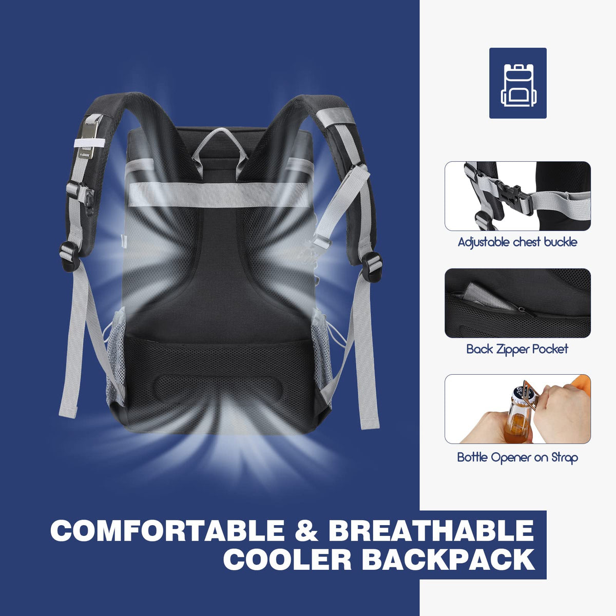 Maelstrom Mochila Hielera 35/50 Latas, Bolsa Hielera Suave Hermética | Frío 16h, bolsillos múltiples, silbato emergencia, acolchado ergonómico transpirable. Ideal camping, pesca, senderismo