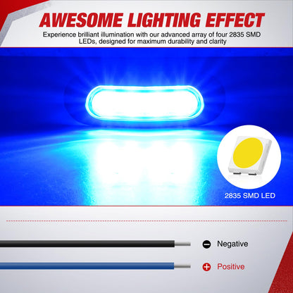 Nilight - 10 luces laterales ovaladas azules, 4 luces LED de 3.7 pulgadas, IP68, impermeable, CC 12-24 V, con bisel chapado en cromo, universal, para coche, camión, autobús, remolque, barcos