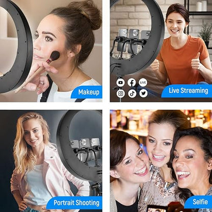NEEWER Aro de Luz RP19H 19 inch con Trípode y 3 Soporte Móvil, 2.4G Actualizado y Control Táctil, Atenuación Suave al 1%, 42W CRI 97+ 2540lux, Profesional para Streaming Home Office Zoom Call Lighting