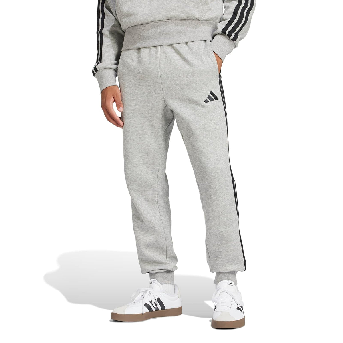 adidas Essentials 3-Stripes Fleece Sportswear Pants Pantalones Hombre - XL - gris jaspeado - negro (Medium Grey Heather - Black)