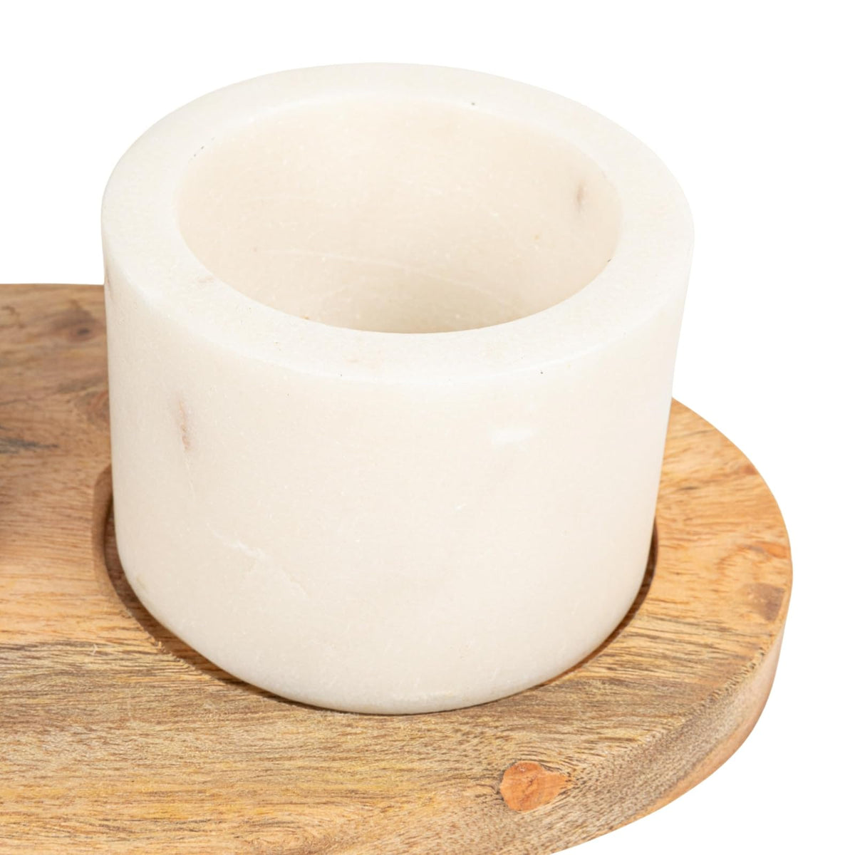 Creative Co-Op 2 cuencos de mármol sobre base de madera de mango con cuchara de sal