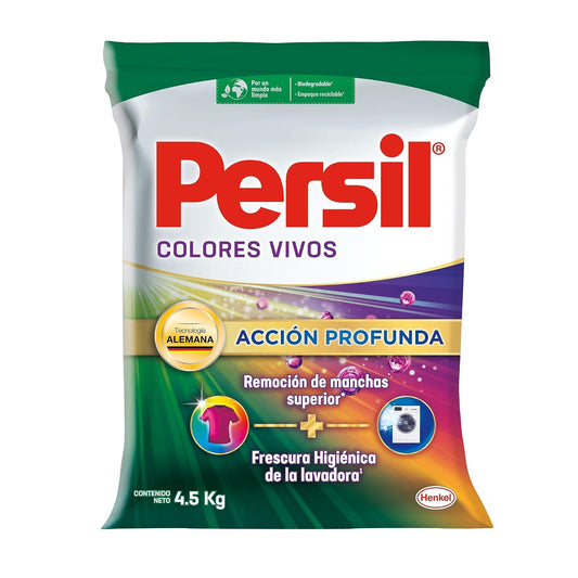 Persil - Detergente en Polvo Colores Vivos 4.5KG para Ropa Acción Profunda Plus, Remueve Manchas Difíciles, Control de Olores, Frescura Duradera, Tecnología Alemana