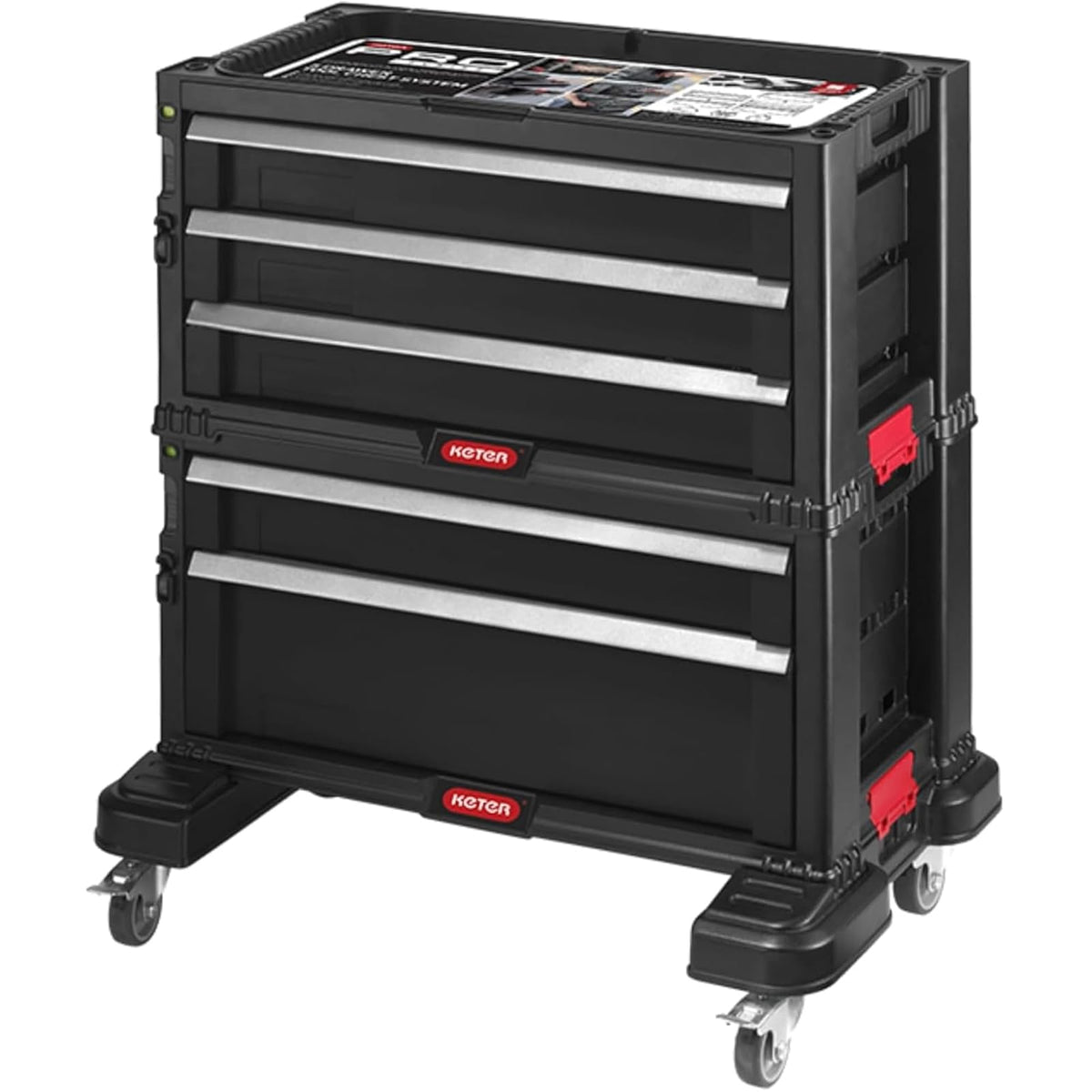 KETER Caja de Herramientas con 5 Cajones y Sistema de Bloqueo, Estructura Modular, Perfecto Organizador para Herramientas, Color Negro