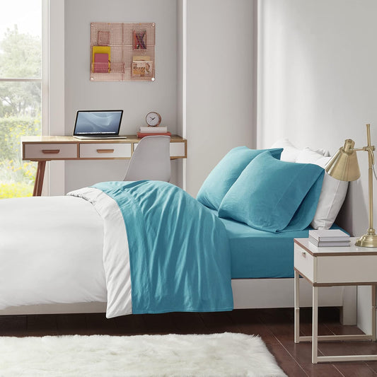 Intelligent Design Juego de sábanas de algodón de Punto Jersey para Cama Individual, 3 Piezas, Incluye sábana encimera, sábana Bajera Ajustable y Funda de Almohada, Verde