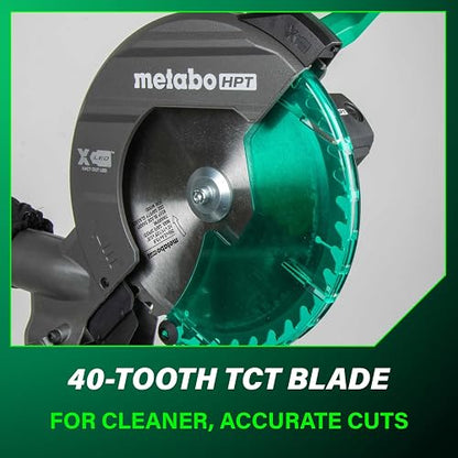 Metabo HPT - Sierra inglete compuesta de bisel único de 10 pulgadas, sierra de potencia de 15 amperios con línea de sombra de corte Xact, ángulos de inglete de precisión, bisel único 0-45°, hoja de