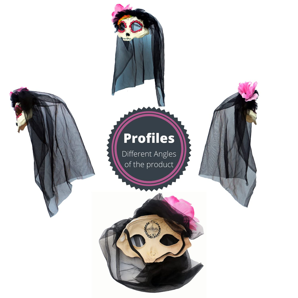 Catrina with Veil, Antifaz de Catrina con Velo, Ideal para Día de Muertos y Fiestas de Disfraces