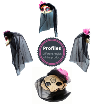 Catrina with Veil, Antifaz de Catrina con Velo, Ideal para Día de Muertos y Fiestas de Disfraces