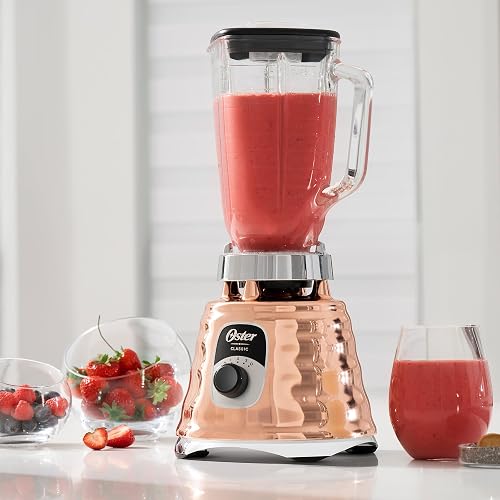 Oster Licuadora Clásica 1000 W con Vaso de Vidrio 1.25 L y 3 Velocidades | Prepara recetas frías y calientes, cuchilla trituradora de hielo, perilla ergonómica y acople metálico, BLST4128-013